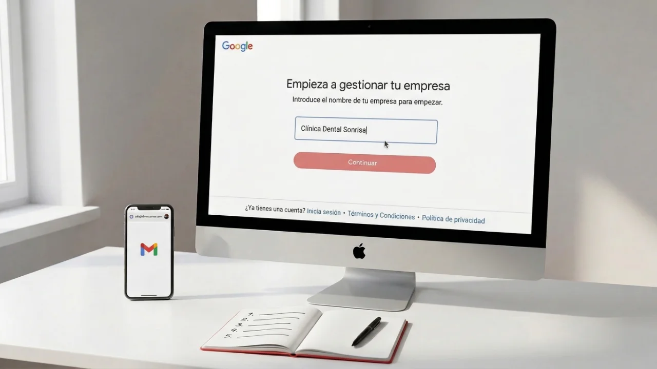 Pantalla de alta en Google Business Profile para una clínica dental