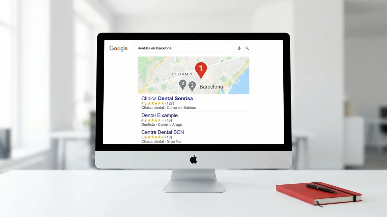 Ejemplo de Pack Local de Google con reseñas de clínicas dentales