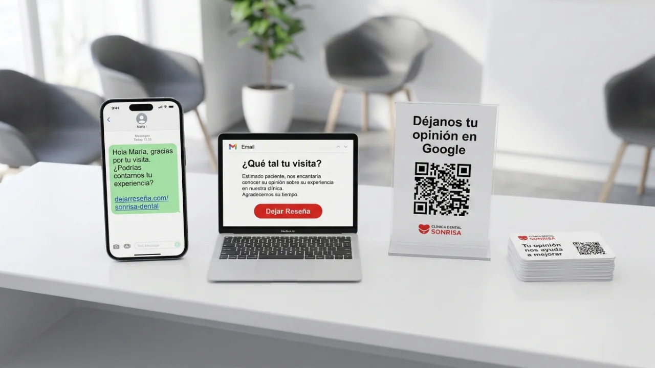 Ejemplo de tarjeta con código QR para reseñas de clínica dental